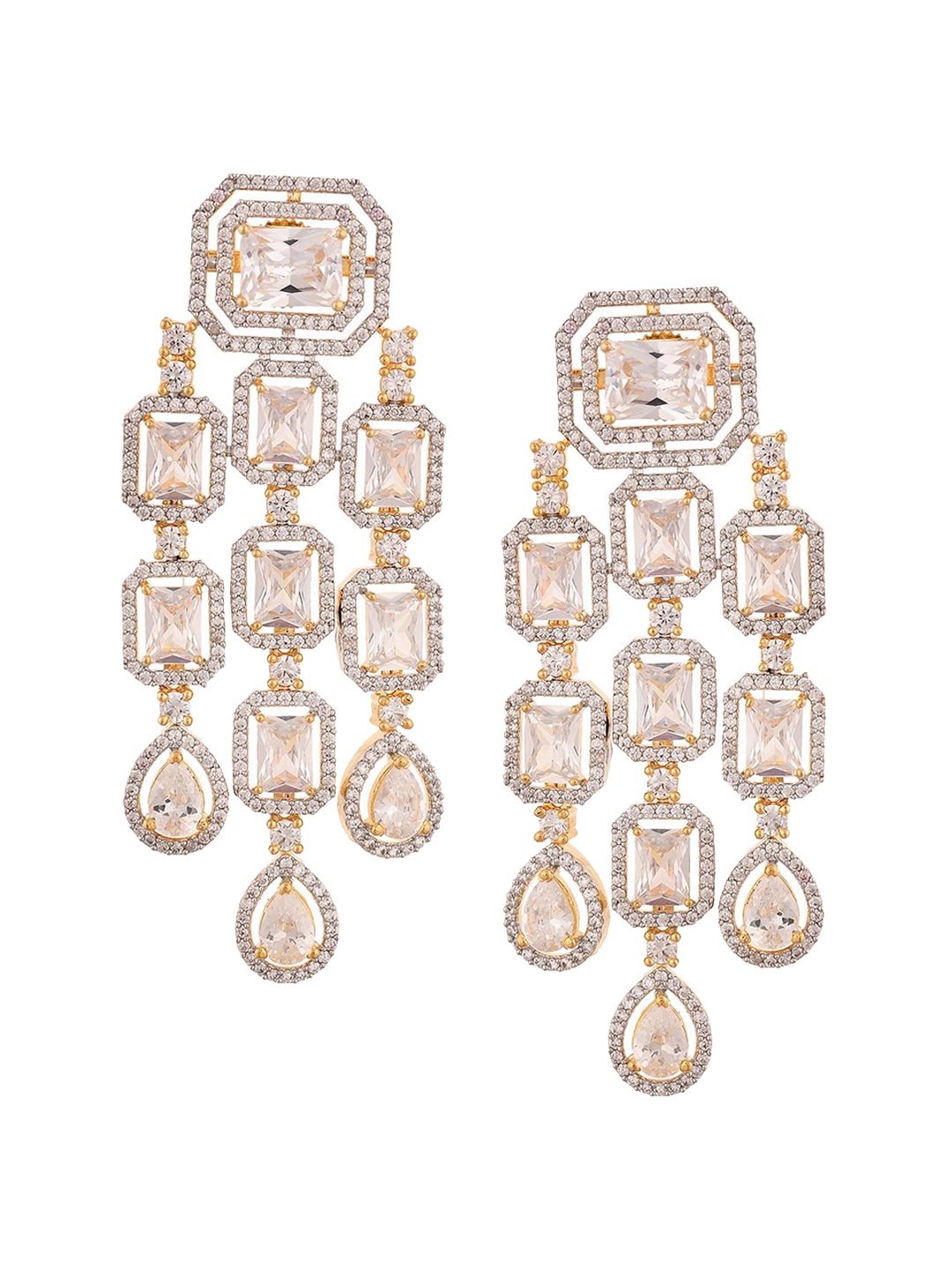

RATNAVALI JEWELS Silver-Plated American Diamond Studded Classic Drop Earrings, Gold
