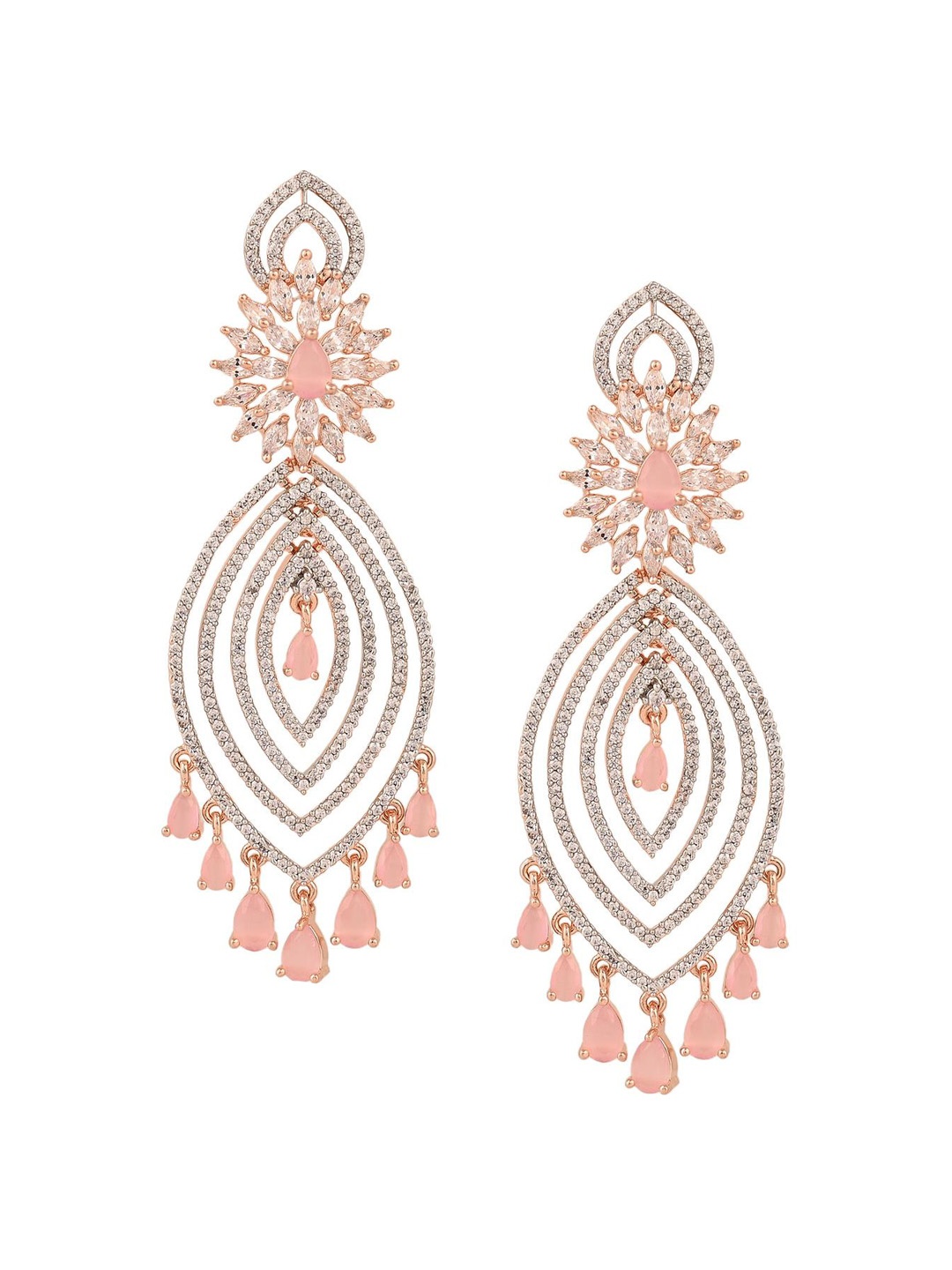 

RATNAVALI JEWELS Rose Gold-Plated Classic Drop Earrings, Pink