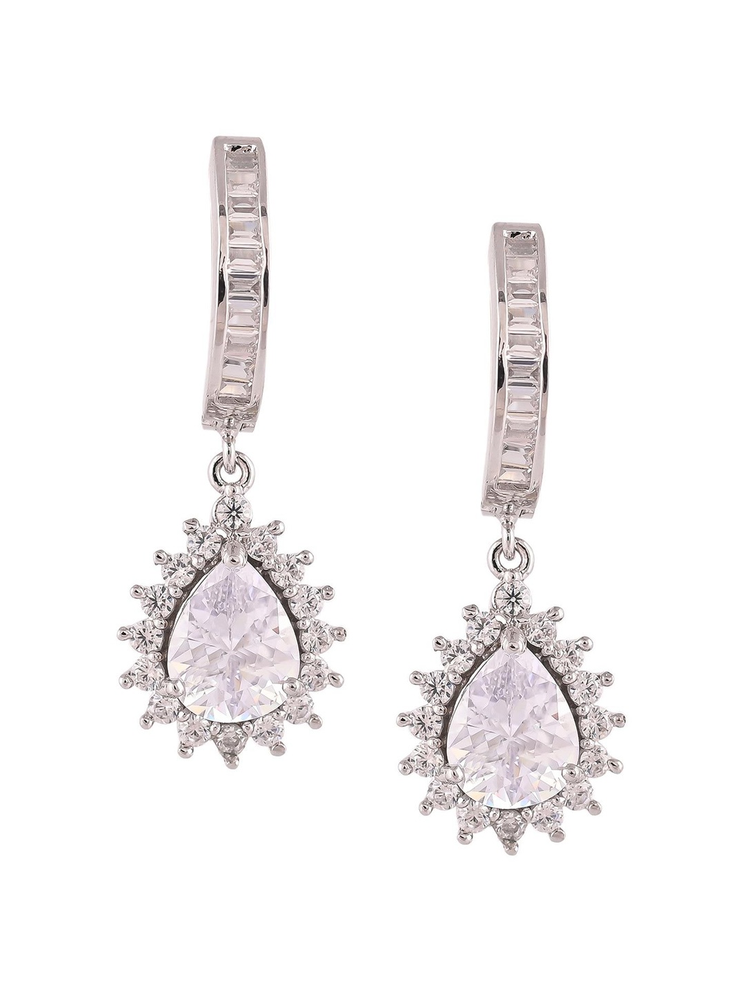 

RATNAVALI JEWELS Silver-Plated American Diamond Studded Classic Drop Earrings
