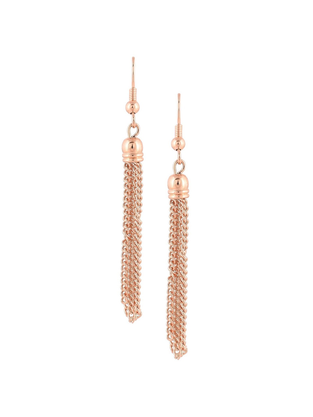 

RATNAVALI JEWELS Rose Gold-Plated American Diamond Studded Classic Tasseled Drop Earrings