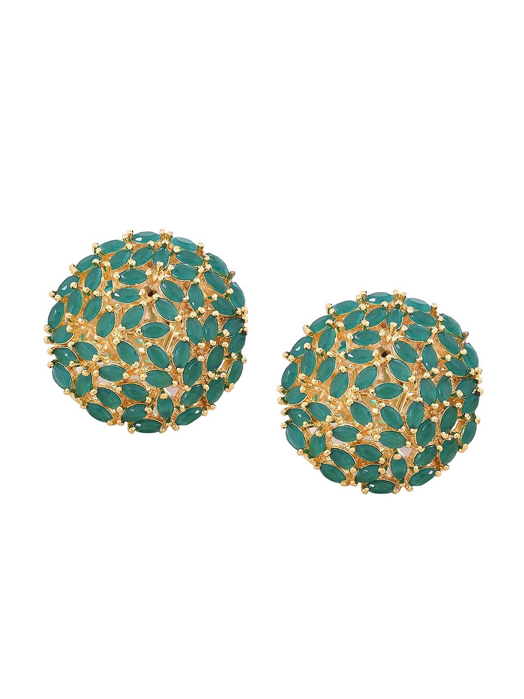 

RATNAVALI JEWELS Gold-Plated American Diamond-Studded Oval Studs Earrings