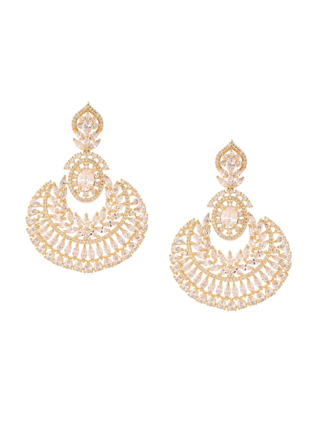 

RATNAVALI JEWELS Gold-Plated American Diamond-Studded Classic Chandbalis