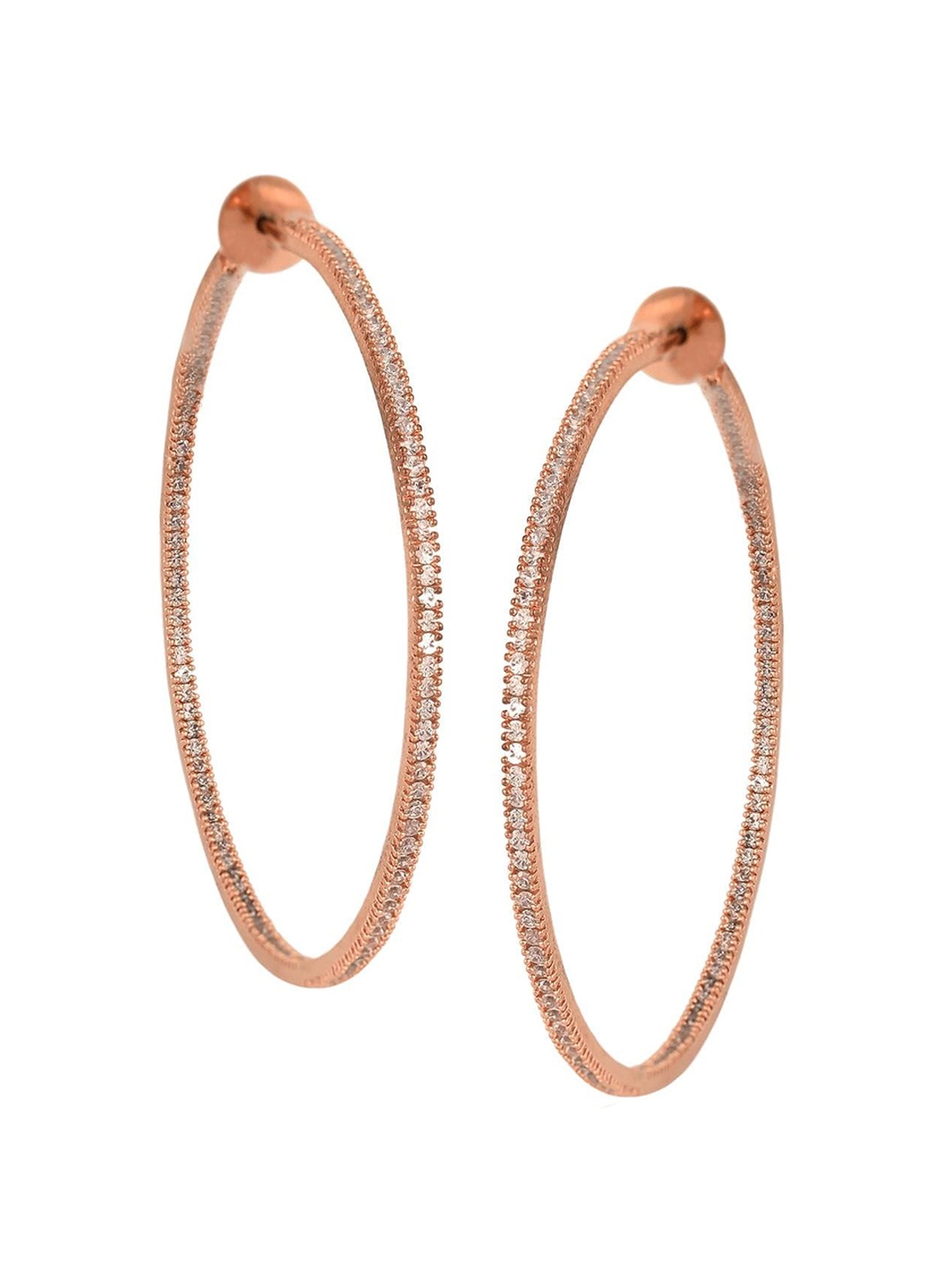 

RATNAVALI JEWELS Rose Gold-Plated American Diamond Studded Classic Hoop Earrings