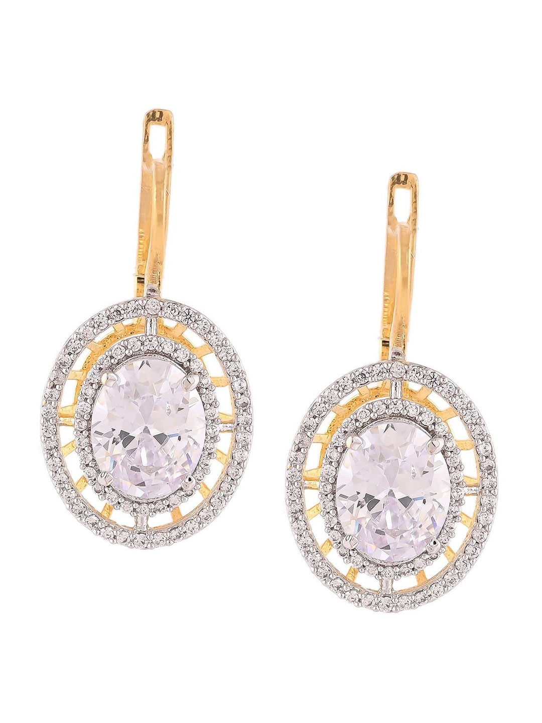 

RATNAVALI JEWELS Gold-Plated American Diamond-Studded Classic Drop Earrings