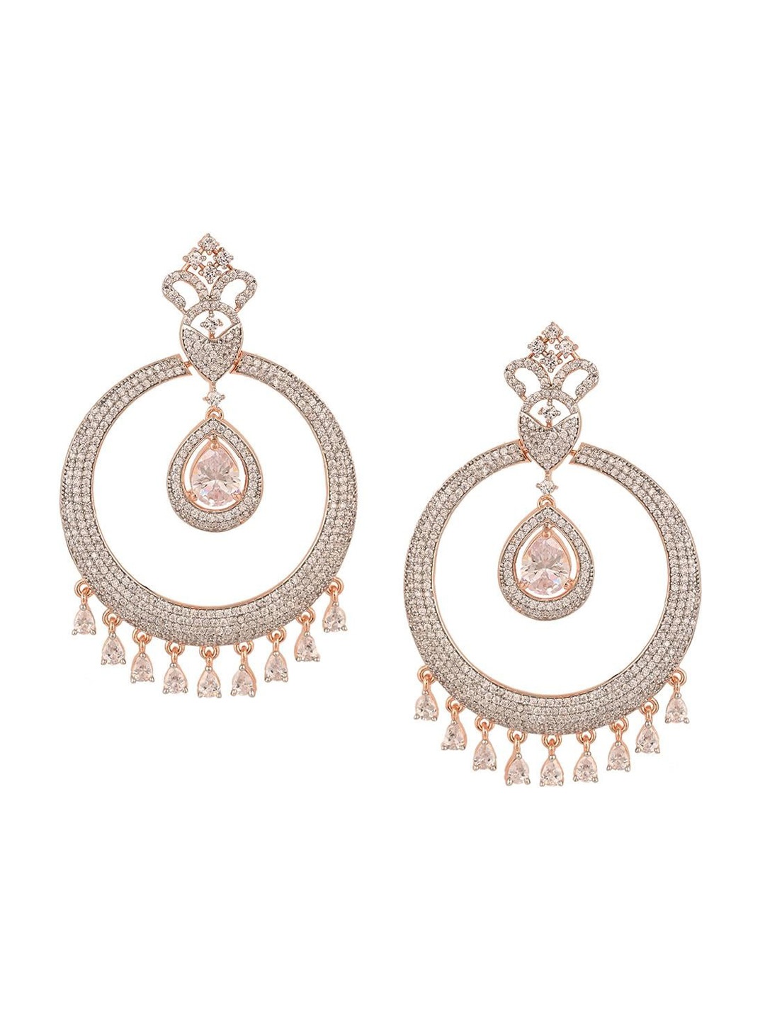 

RATNAVALI JEWELS Rose Gold-Plated American Diamond Studded Classic Chandbalis