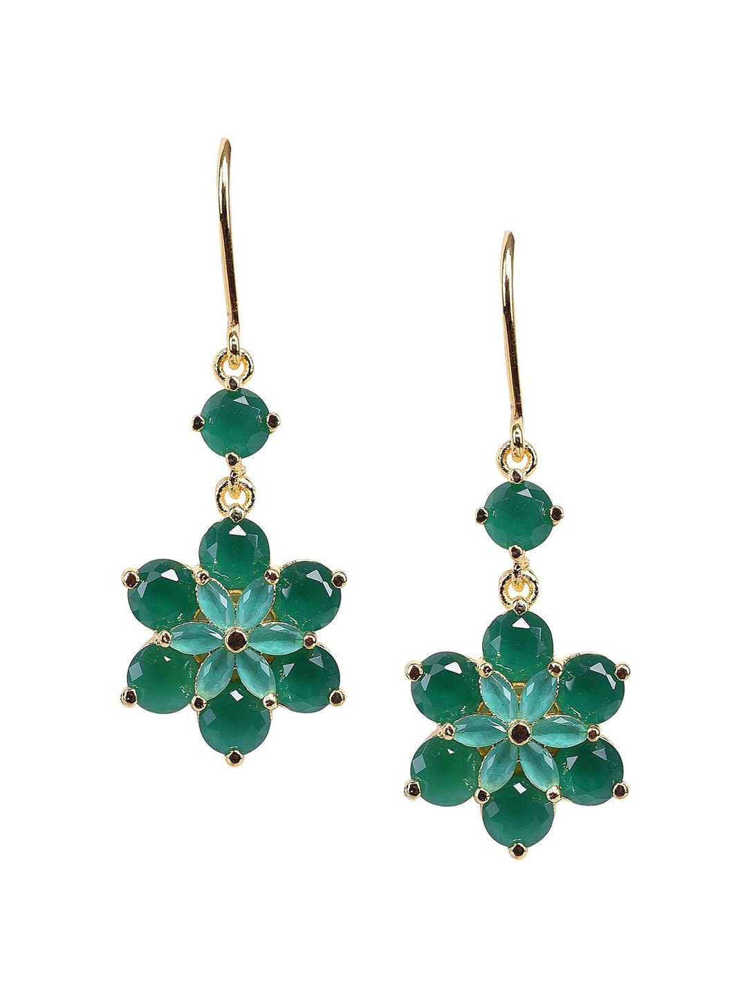 

RATNAVALI JEWELS Gold-Plated Teardrop Shaped Drop Earrings, Green