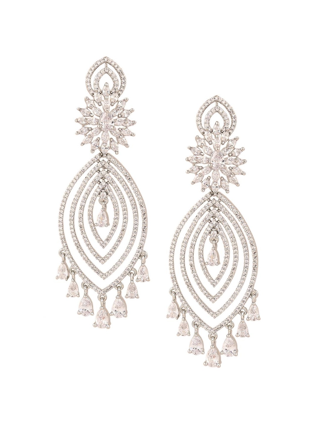 

RATNAVALI JEWELS Silver-Plated American Diamond Studded Classic Drop Earrings