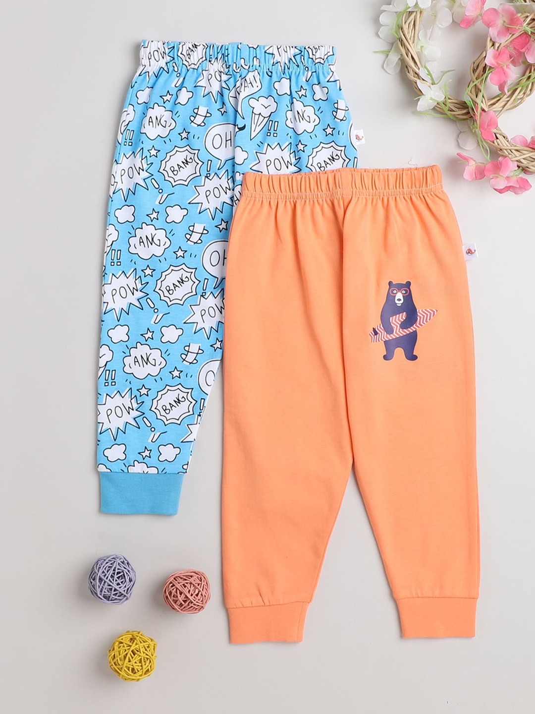 

BUMZEE Boys Pack Of 2 Printed Cotton Joggers, Orange