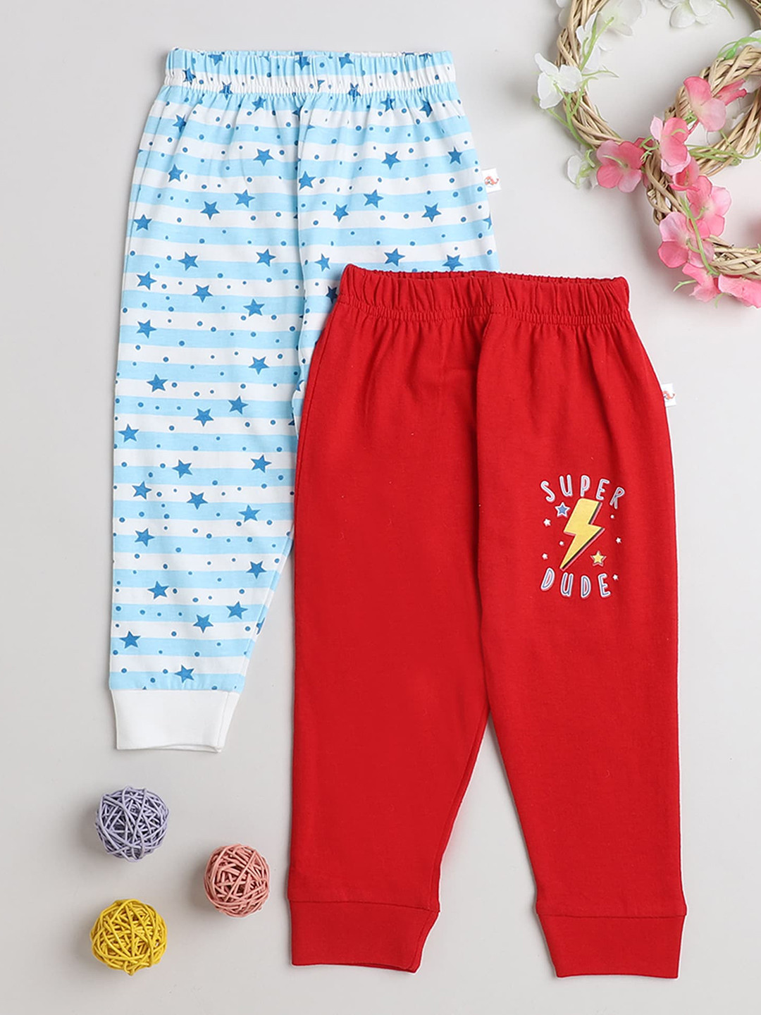 

BUMZEE Boys Pack Of 2 Printed Cotton Joggers, Red