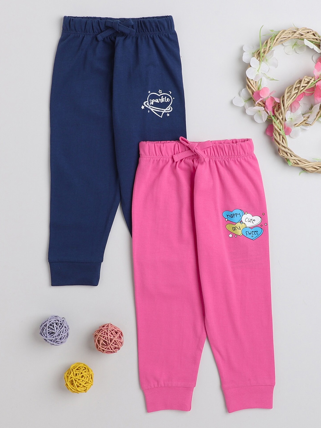 

BUMZEE Girls Pack Of 2 Cotton Joggers, Blue