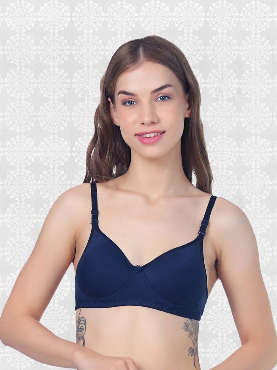 

Designer Bugs All Day Comfort Non-Wired Lightly Padded Seamless Cotton T-Shirt Bra, Navy blue