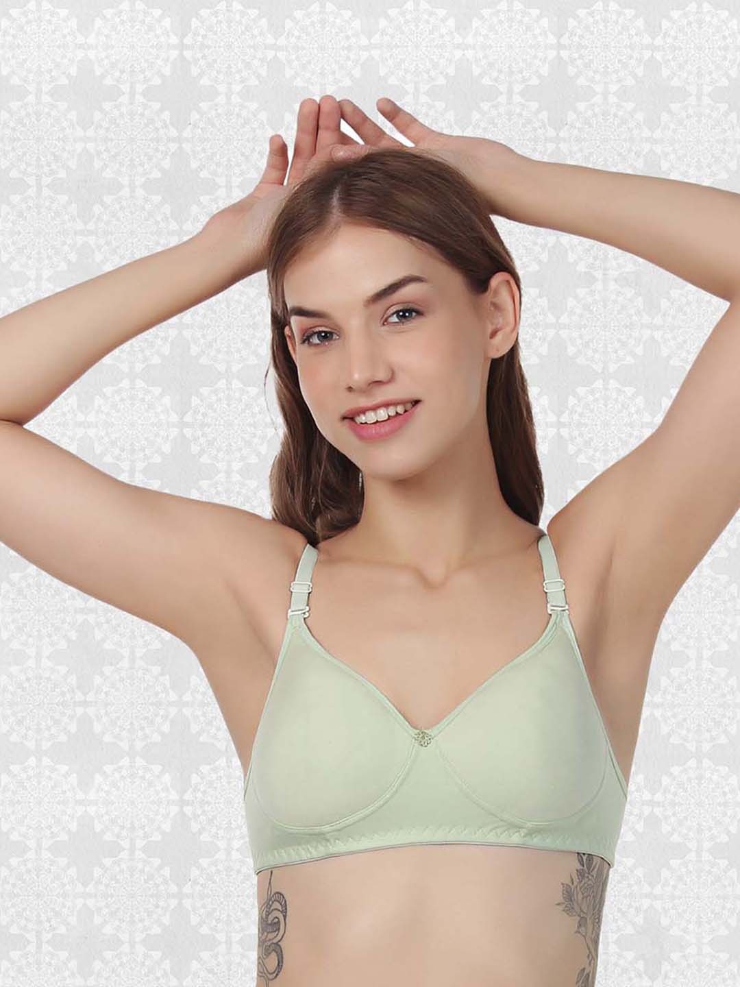 

Designer Bugs All Day Comfort Non-Wired Lightly Padded Seamless Cotton T-Shirt Bra, Sea green