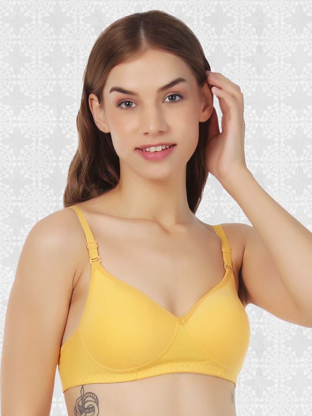 

Designer Bugs All Day Comfort Non-Wired Lightly Padded Seamless Cotton T-Shirt Bra, Yellow