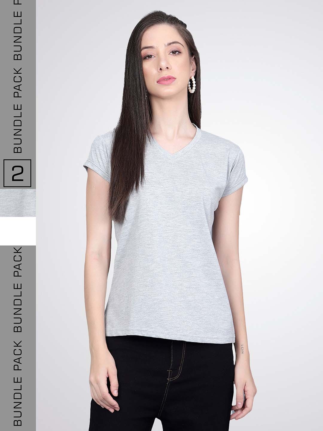 

VIVINKS Pack Of 2 V-Neck Cotton T-shirt, Grey
