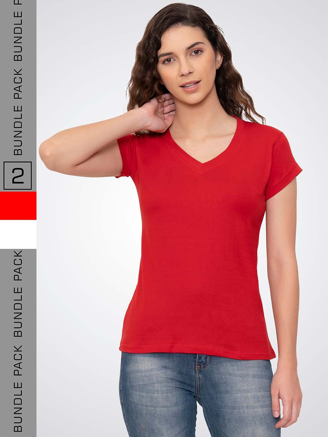 

VIVINKS Pack Of 2 V-Neck Cotton T-shirt, Red