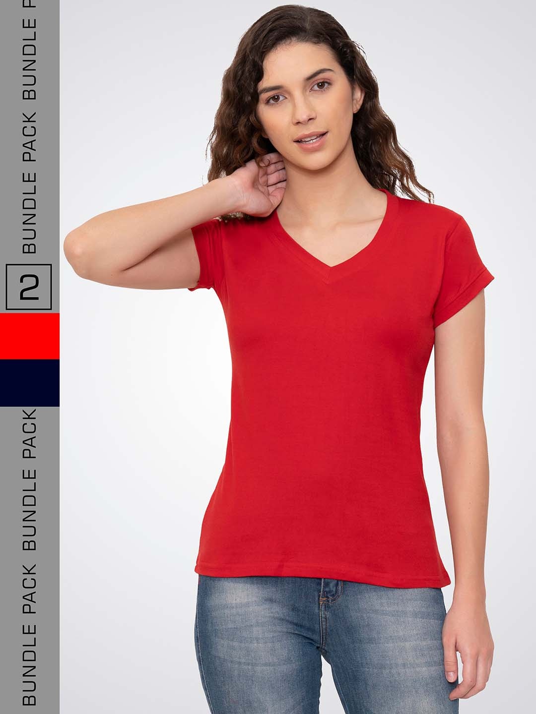 

VIVINKS Pack Of 2 V-Neck Cotton T-shirt, Red