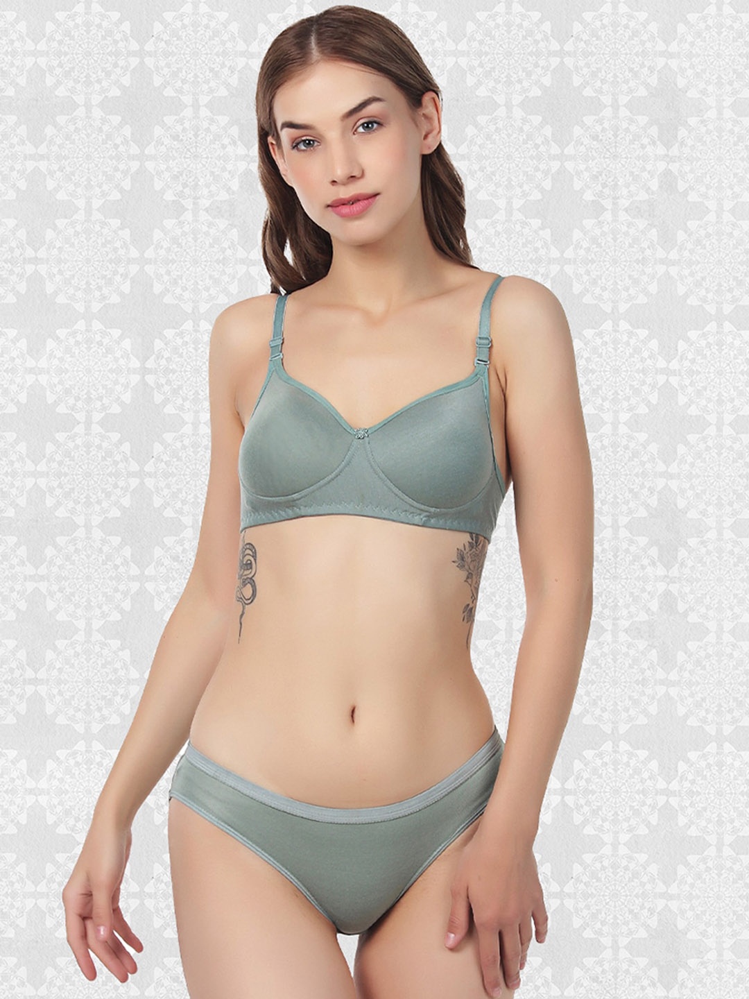 

Designer Bugs Lightly Padded Cotton Lingerie Set DB-LS-OG-32B, Olive