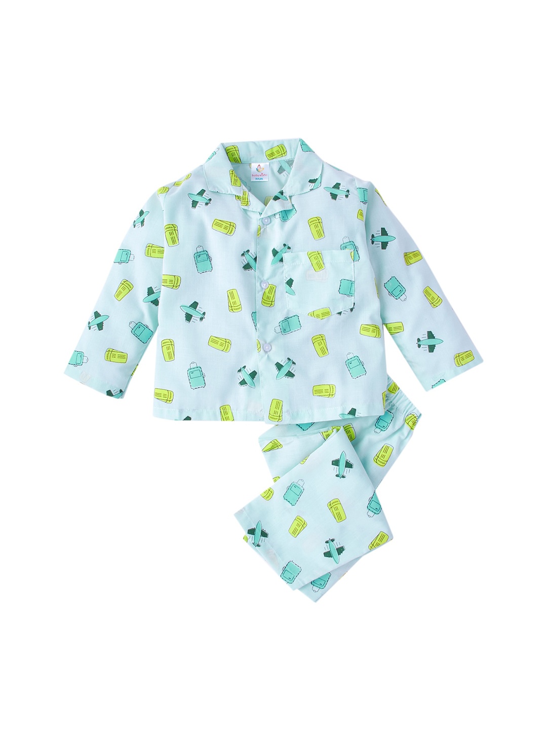 

Babywish Kids Conversational Printed Pure Cotton Shirt With Pyjamas, Blue
