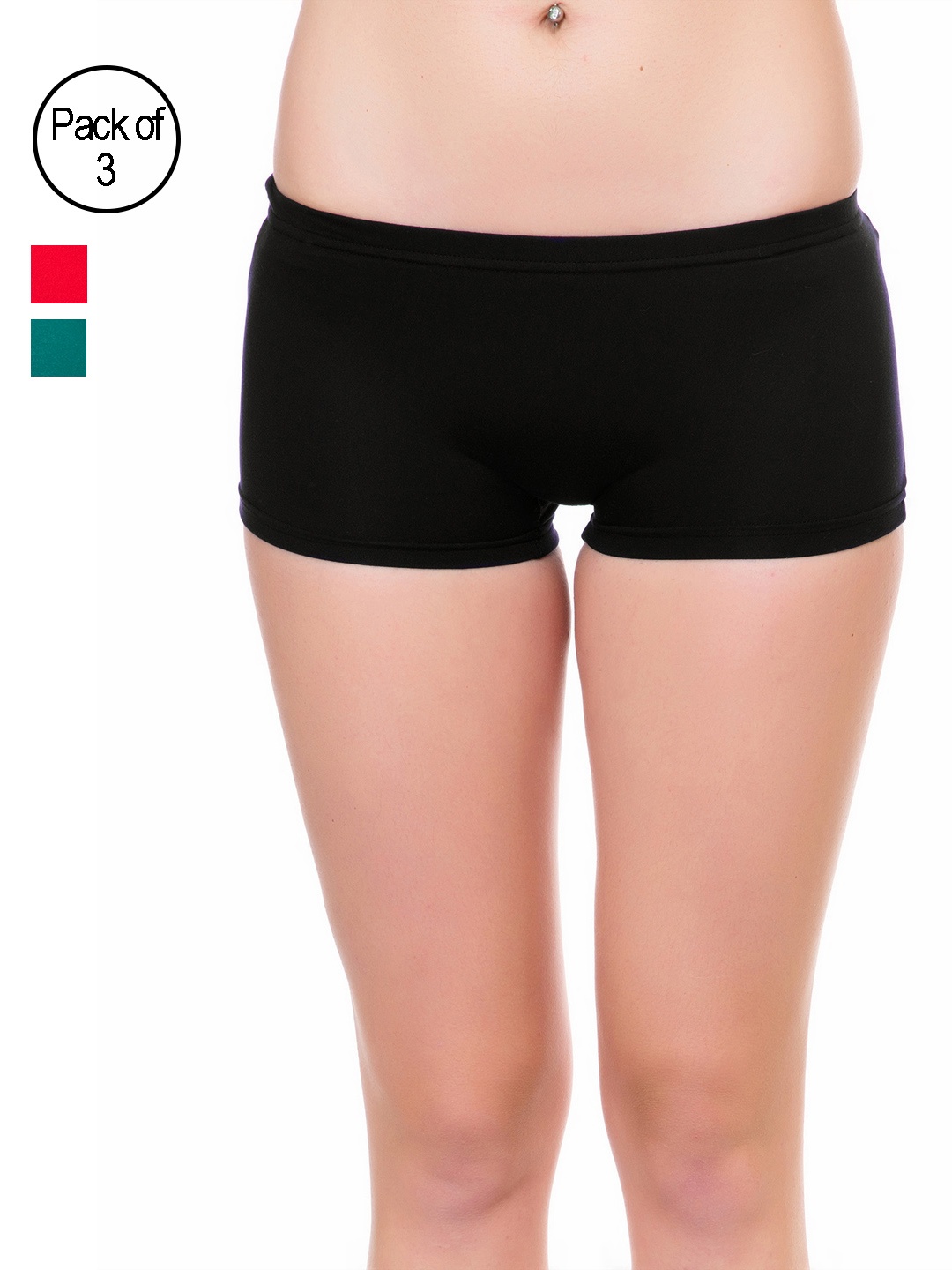 

Lady Lyka Pack of 3 Boy Shorts B-SHORTS-BLK-RED-GRN, Black