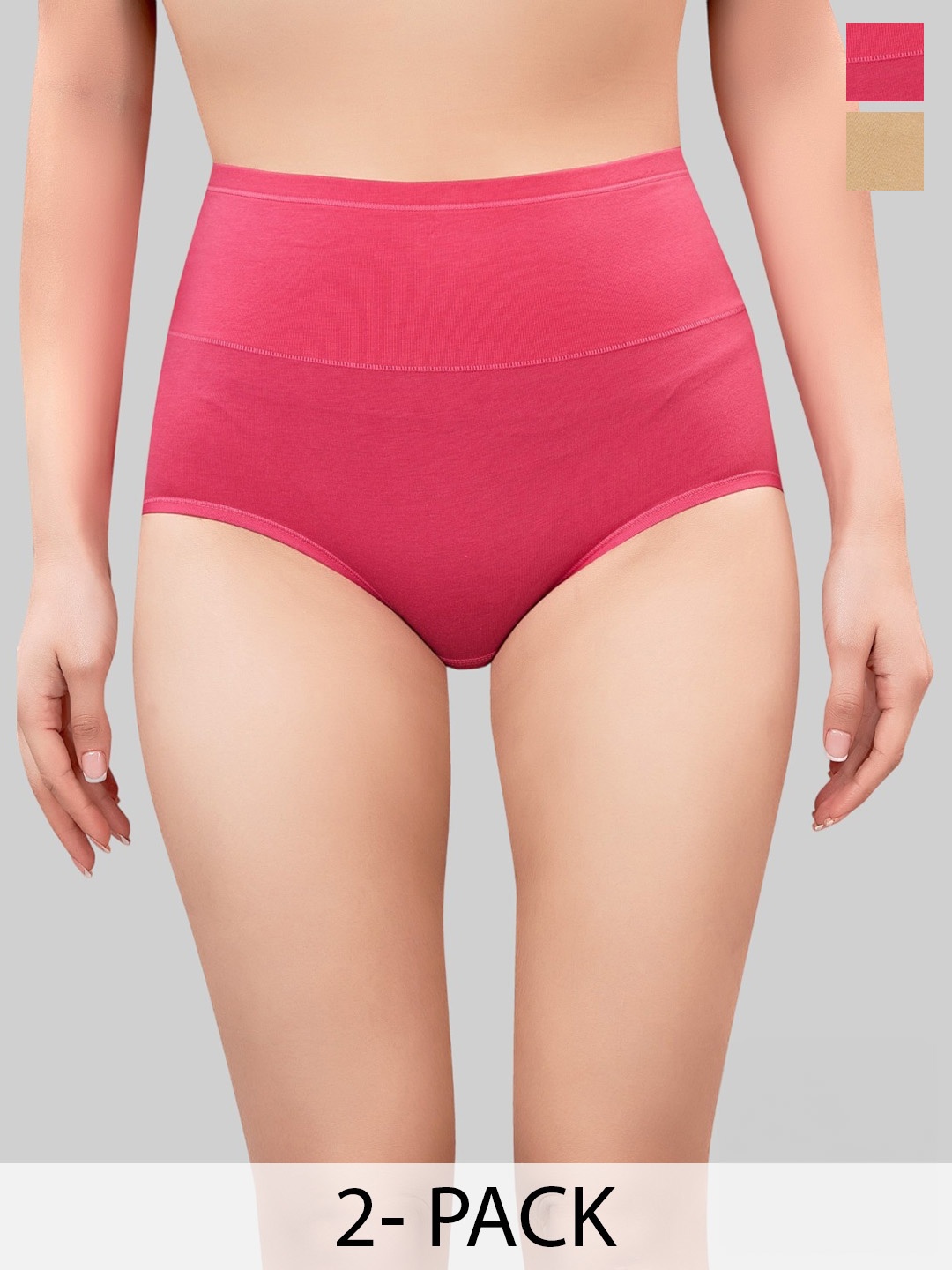 

PLUMBURY Pack Of 2 High-Rise Cotton Shaper Brief, Pink