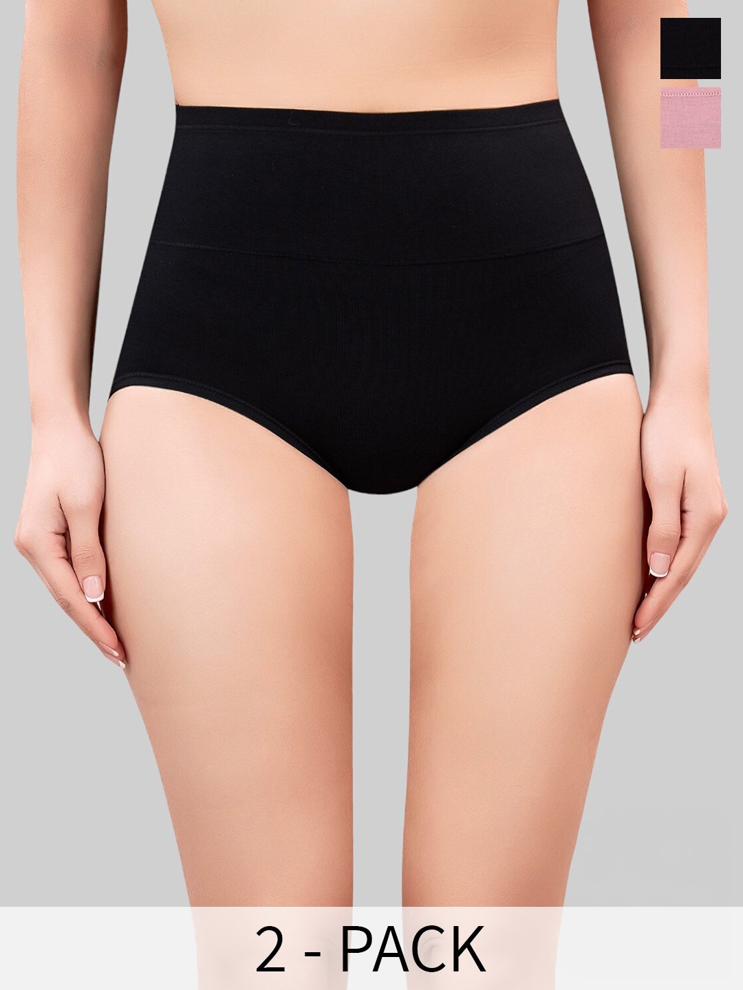 

PLUMBURY Pack Of 2 High Waist Tummy Shaper, Black