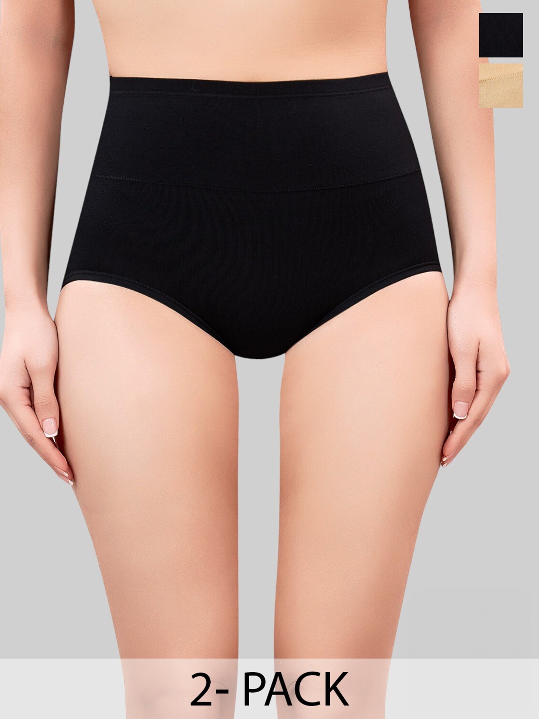 

PLUMBURY Pack Of 2 High Waist Tummy Tucker Panty, Black