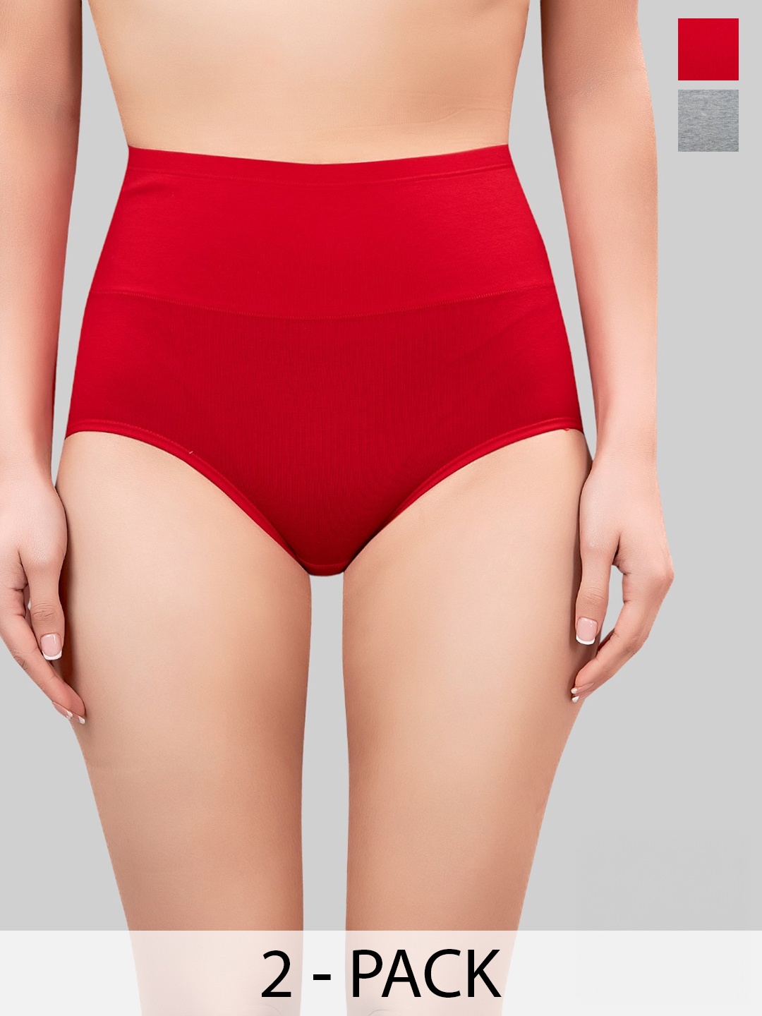 

PLUMBURY Pack Of 2 High Waist Tummy Tucker Shaper Briefs, Red