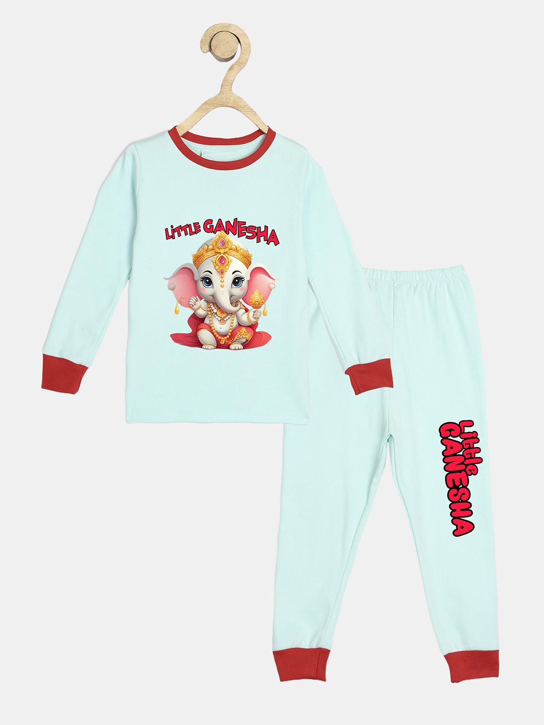 

Wyld Sprog Boys Ganesha Printed Cotton Top With Pyjamas, Turquoise blue
