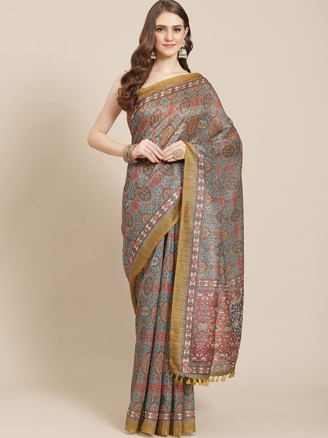 

Mitera Geometric Printed Kanjeevaram Saree, Blue