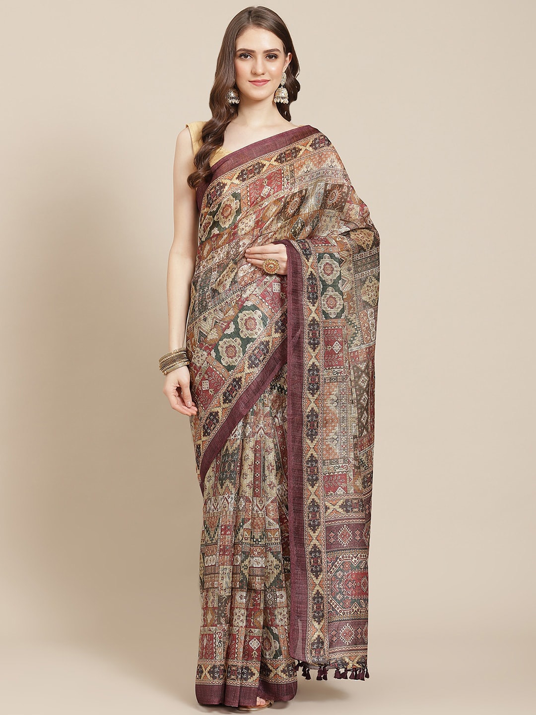 

Mitera Ethnic Motifs Printed Kanjeevaram Saree, Brown