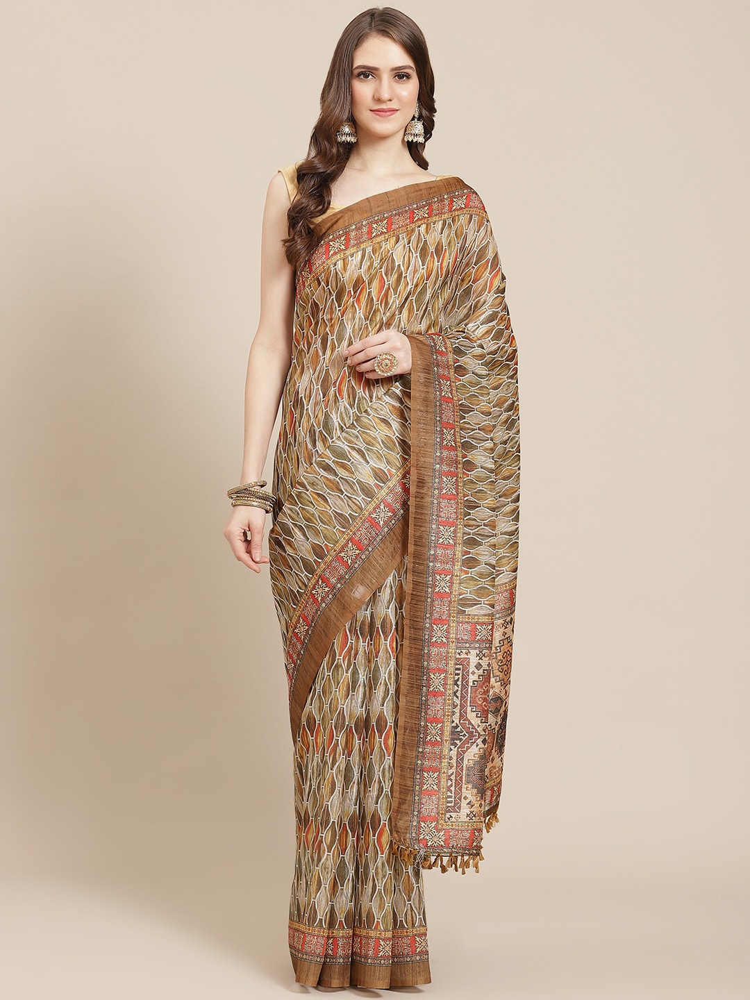 

Mitera Abstract Woven Design Kanjeevaram Saree, Beige