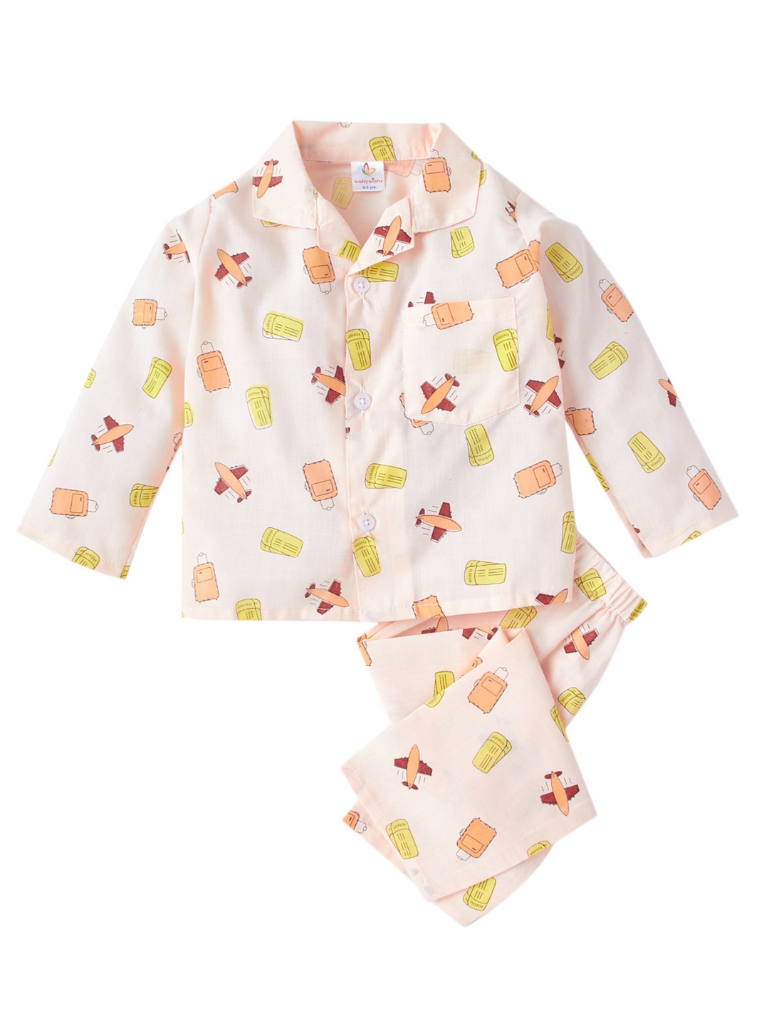 

Babywish Kids Conversational Printed Pure Cotton Shirt With Pyjamas, Peach