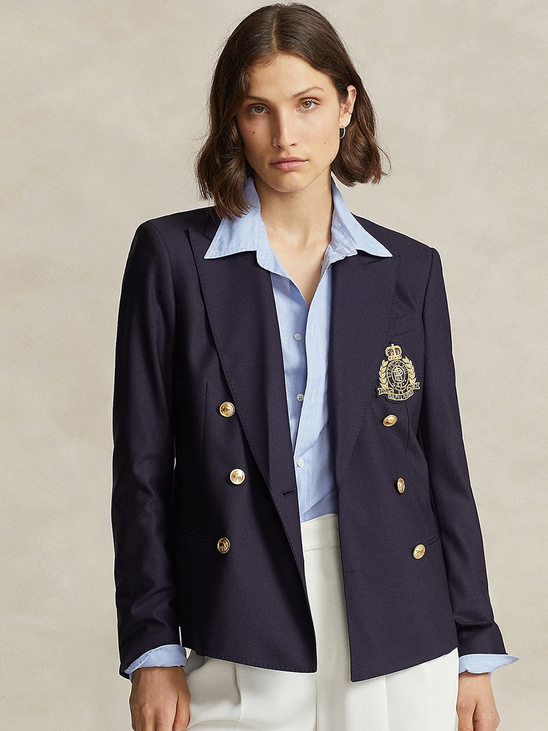 

Polo Ralph Lauren Long Sleeves Peaked Lapel Collar Double Breasted Blazer, Navy blue