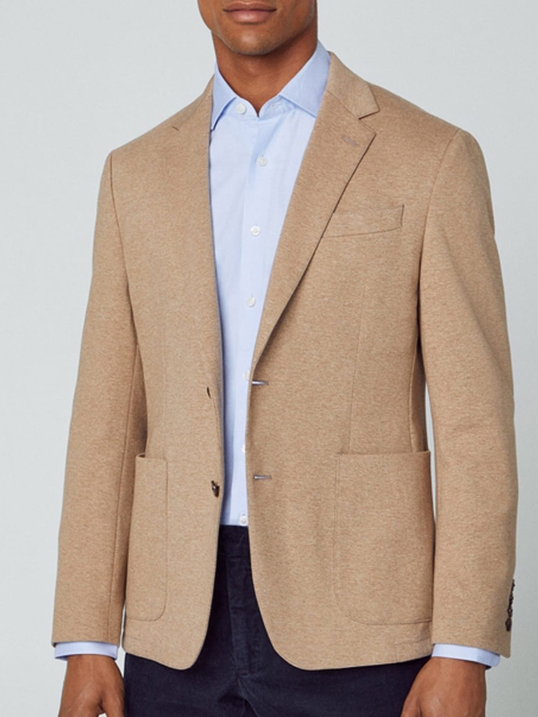 

HACKETT LONDON Notched Lapel Collar Single-Breasted Casual Blazer, Brown