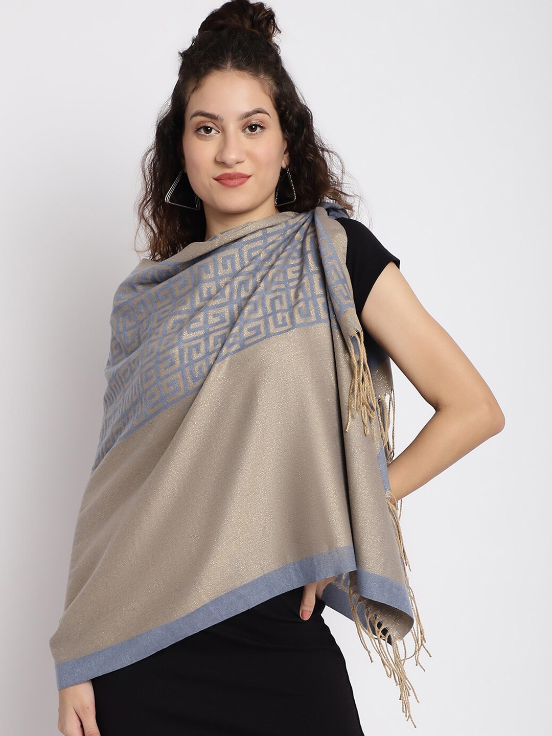 

ELLIS Tasseled Printed Acrylic Mufflers, Blue