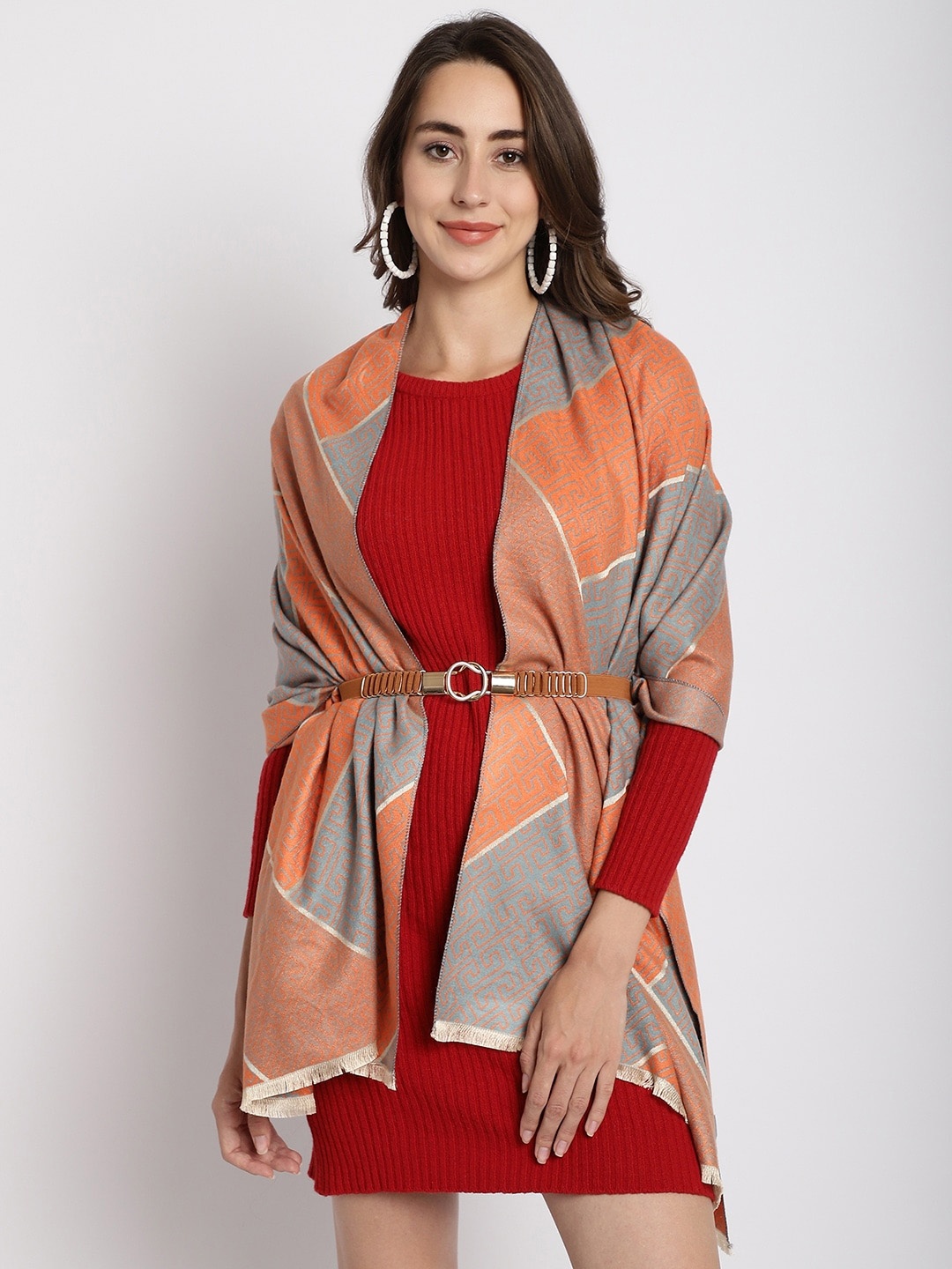 

ELLIS Ethnic Motifs Printed Acrylic Mufflers, Orange
