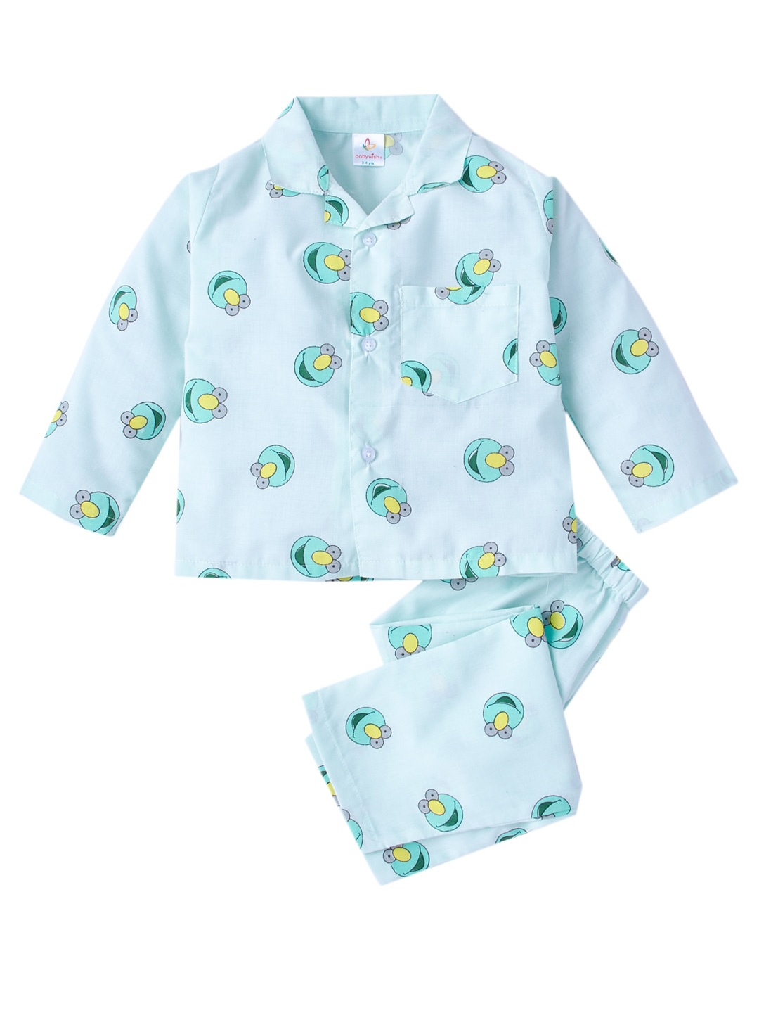 

Babywish Kids Conversational Printed Pure Cotton Shirt With Pyjamas, Blue