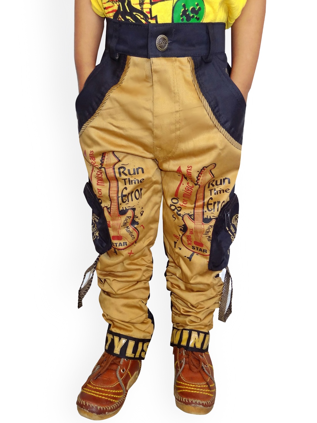 

BAESD Boys Graphic Printed Cotton Cargos, Gold