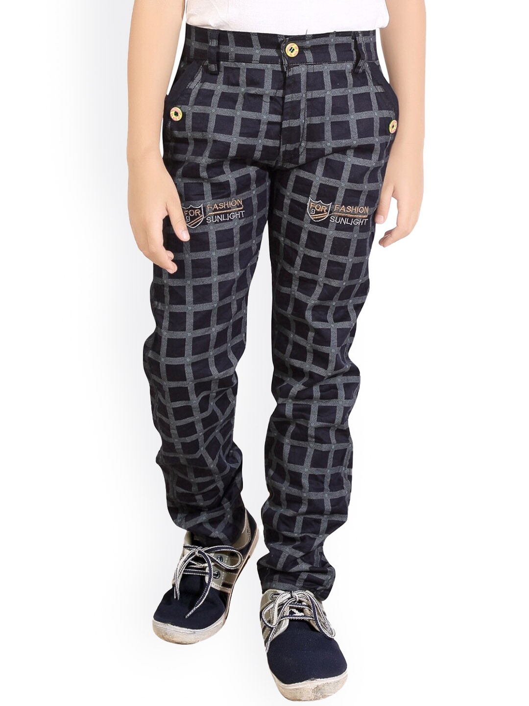 

BAESD Boys Checked Slim Fit Cotton Trousers, Black