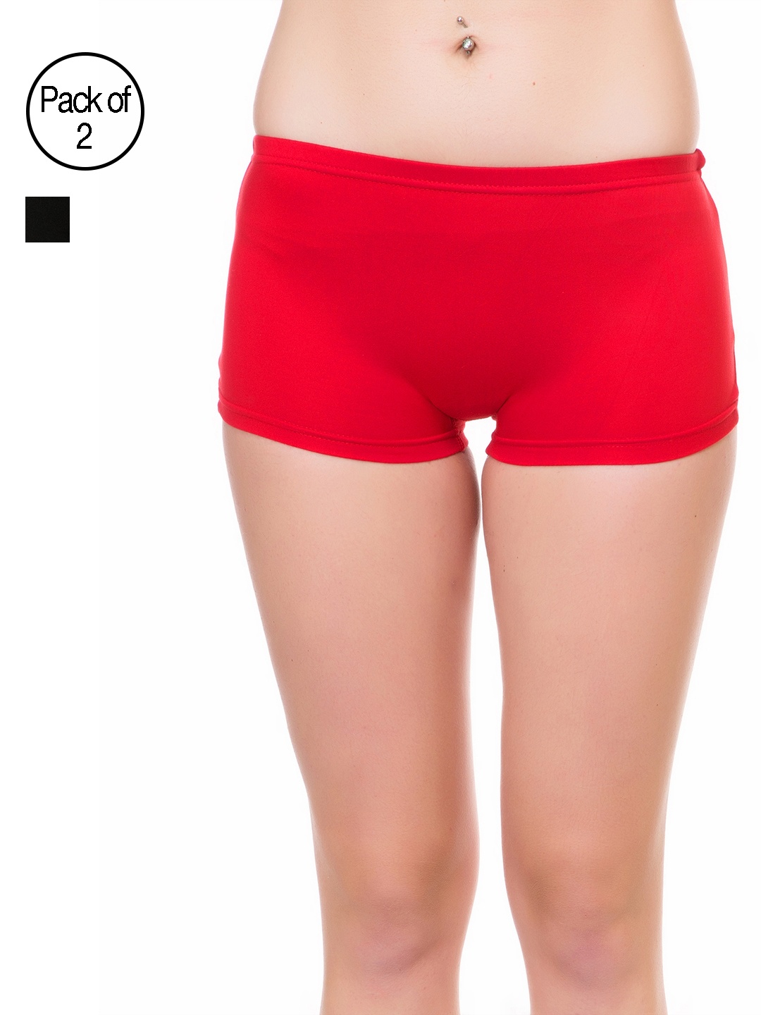 

Lady Lyka Women Pack of 2 Boy Shorts B-SHORTS-RED-BLK