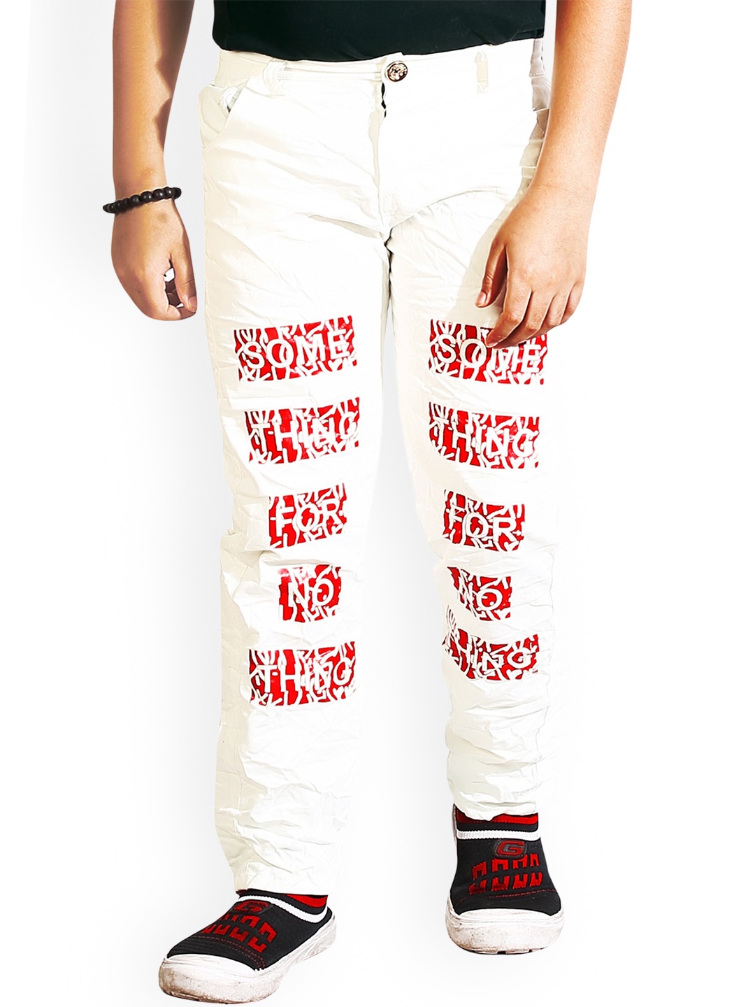 

BAESD Boys Typography Printed Cotton Slim Fit Chinos, Cream