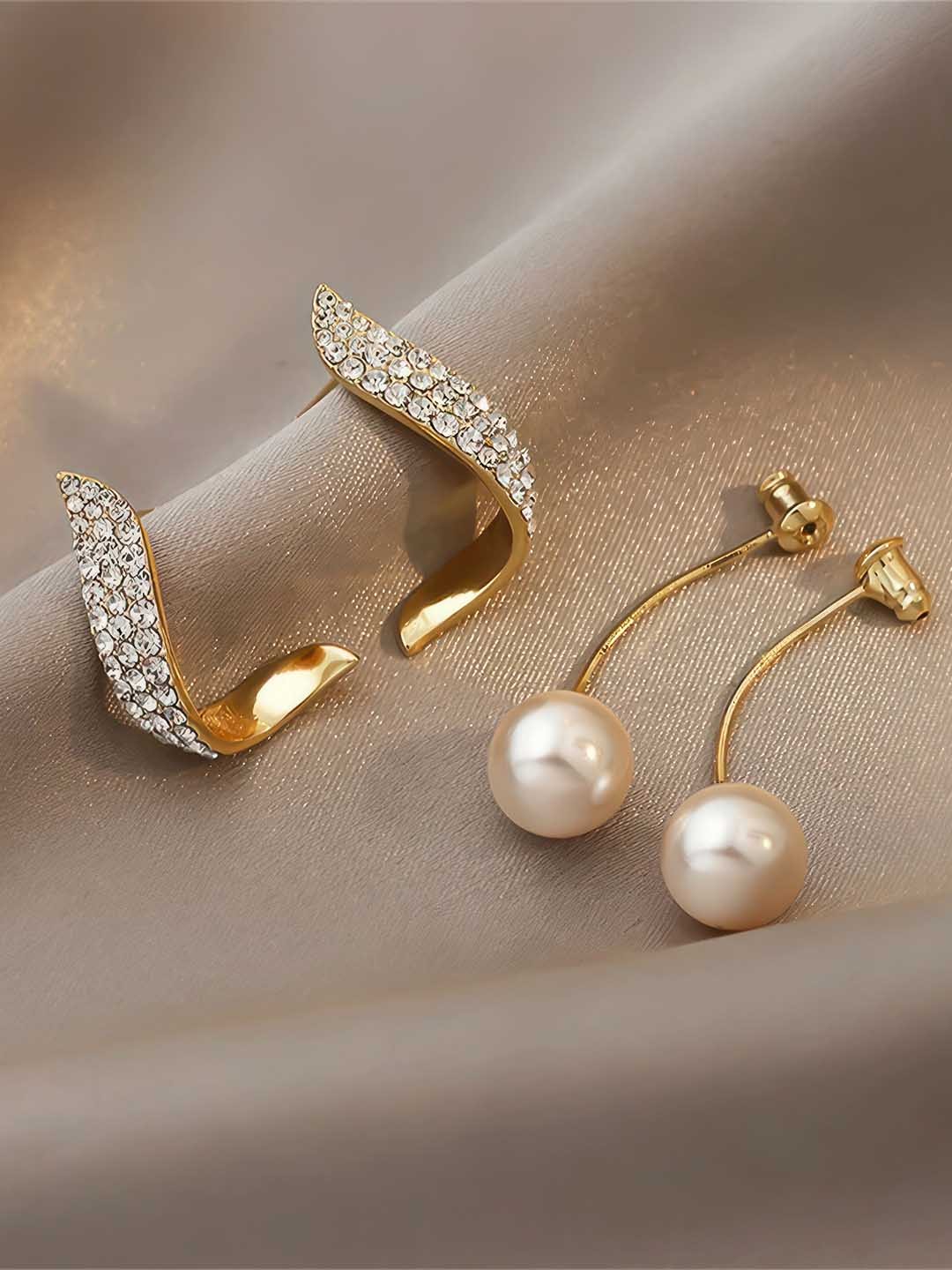 

Fashion Frill Gold-Plated Artificial Beads Studded Contemporary Drop Earrings