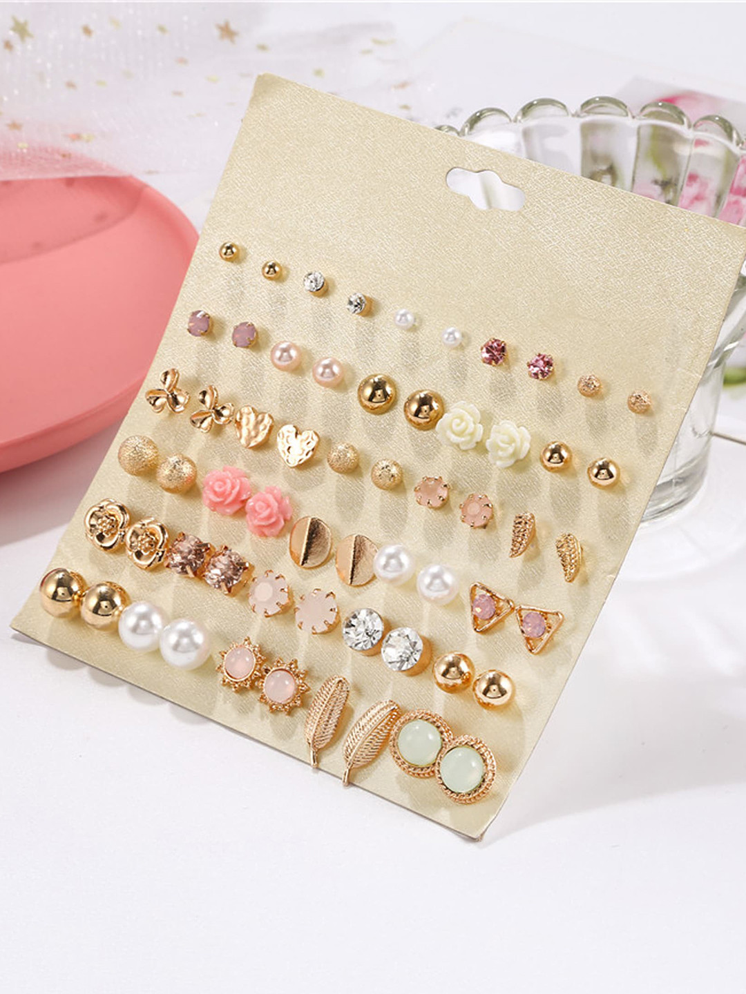 

Fashion Frill Set Of 30 Contemporary Stud Earrings, Gold