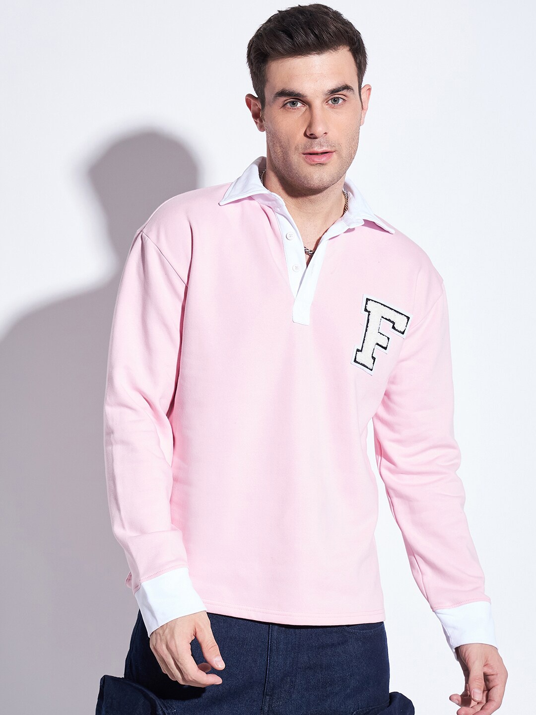

FUGAZEE Polo Collar Cotton Relaxed Fit T-shirt, Pink