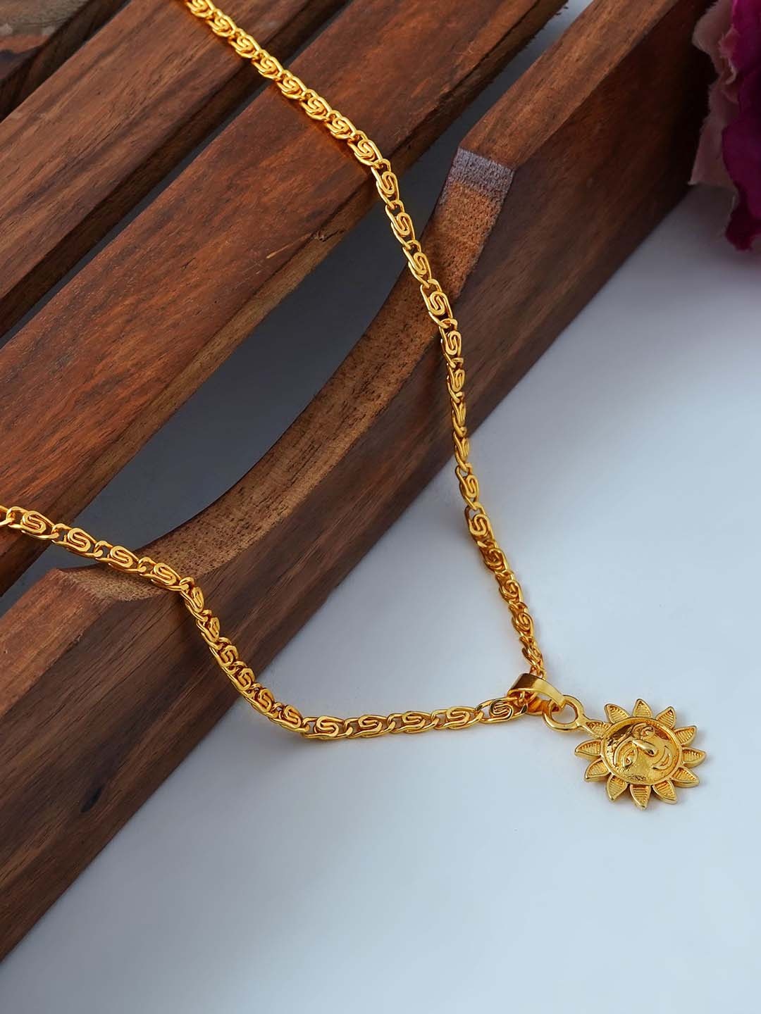 

MANSIYAORANGE Unisex Gold-plated Vibrant Sun Suraj Pendant With Chain