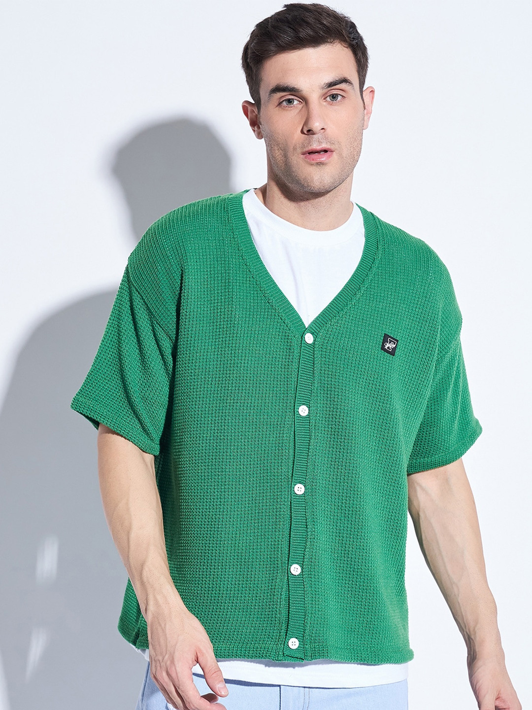 

FUGAZEE V-Neck Acrylic Cardigan, Green