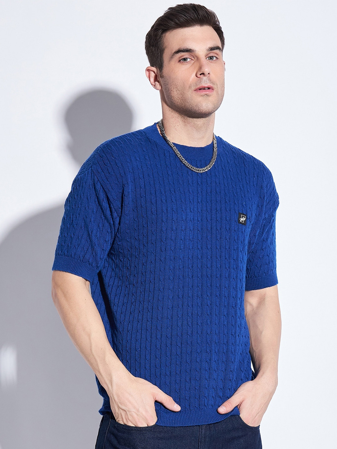 

FUGAZEE Cable Knit Arylic Pullover, Navy blue