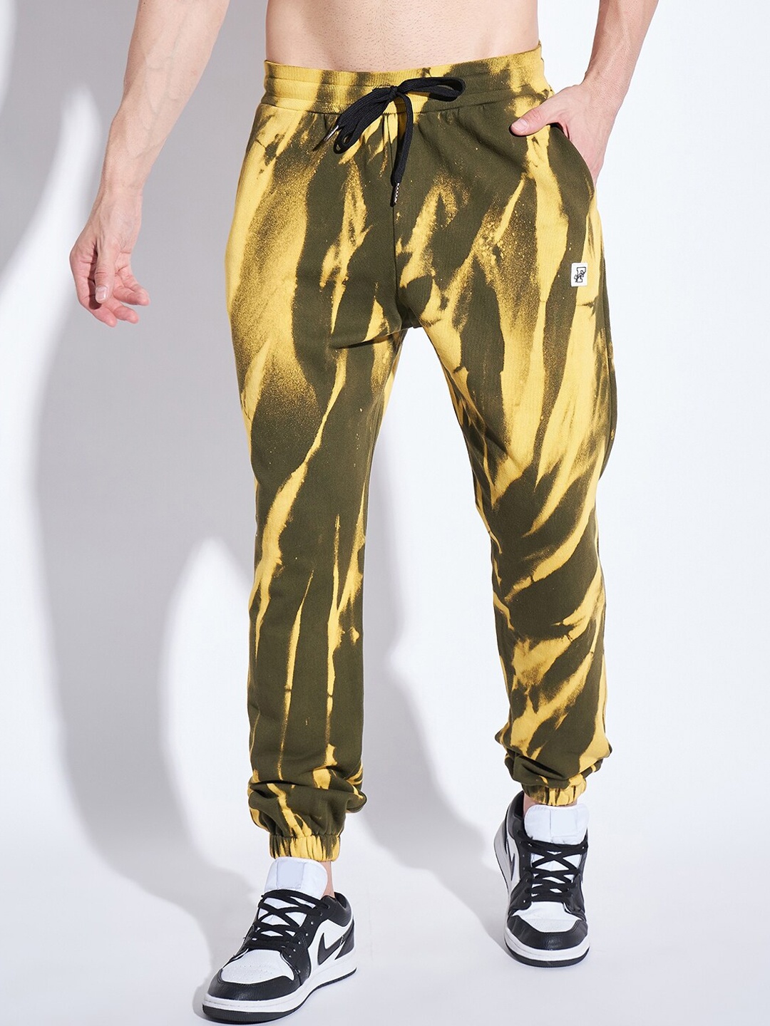 

FUGAZEE Men Tie and Dye Mid Rise Cotton Relaxed Fit Joggers, Olive