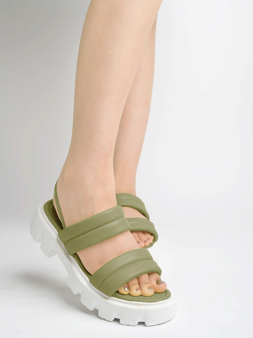 

Shoetopia Double Straps Platform Heels, Olive