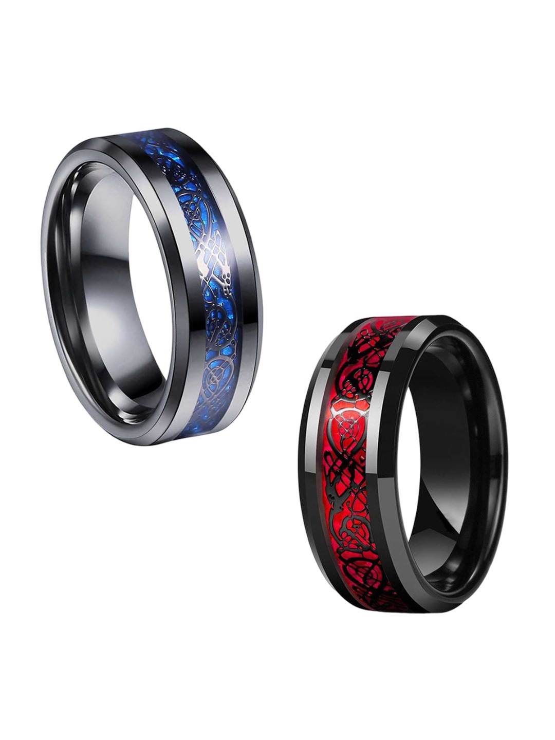 

MEENAZ Men Set Of 2 Stainless Steel Silver-plated Band Rings, Black